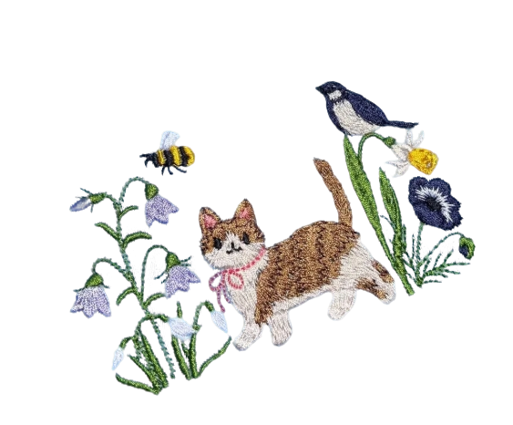 Embroidered Cat Wildflower Classic Adult Unisex Crew Neck T-Shirt