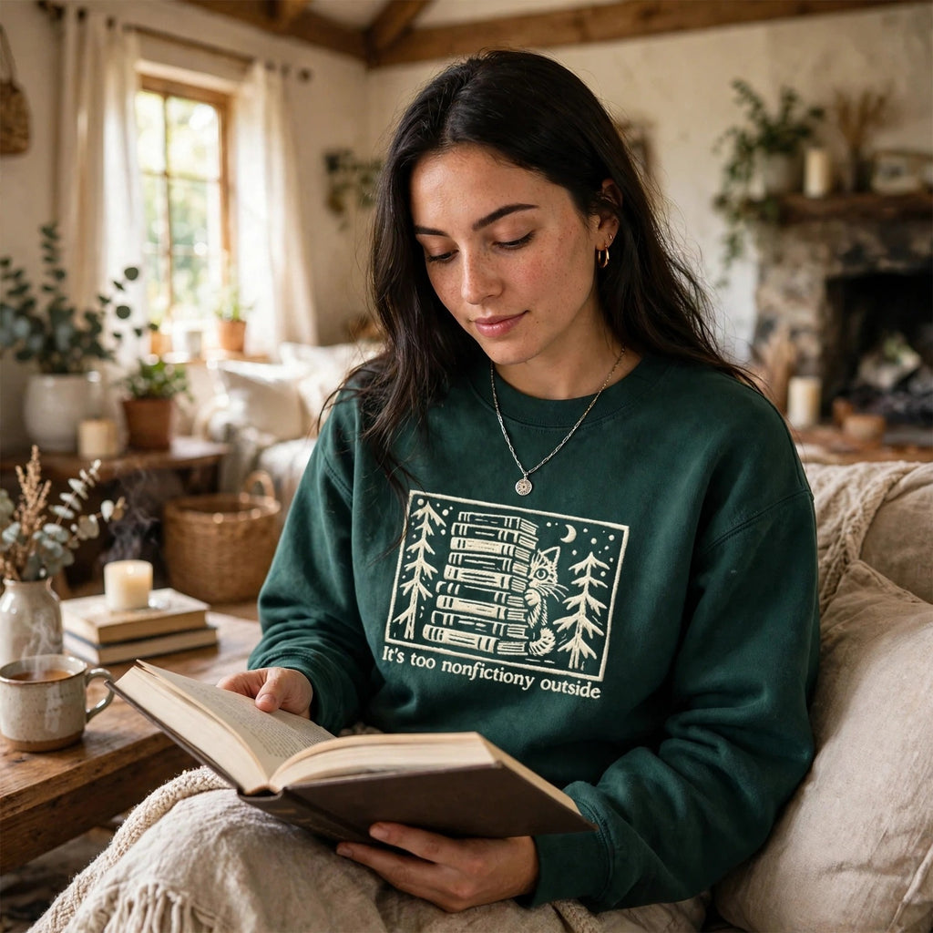 Embroidered Too Nonfictiony Outside Book Lover Classic Crewneck Sweatshirt
