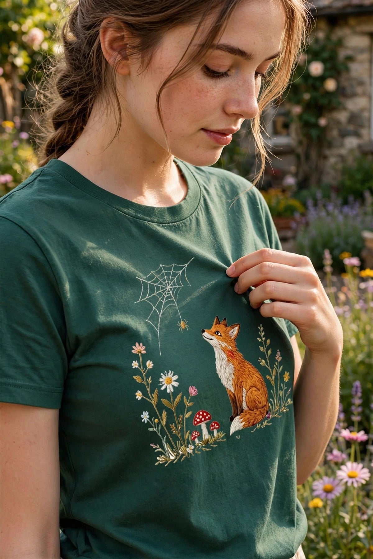 Embroidered Fox Cottagecore Classic Adult Unisex Crew Neck T-Shirt