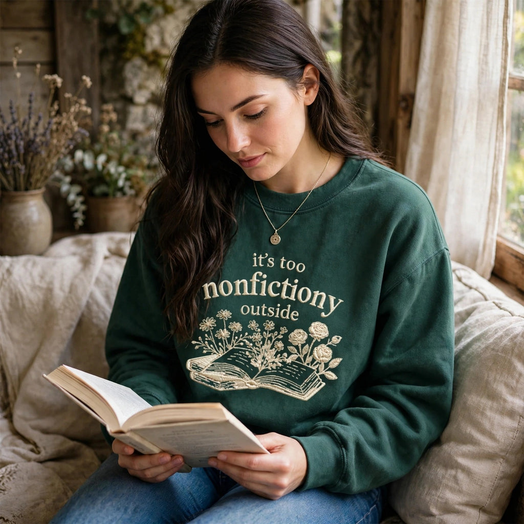 Embroidered Floral Too Nonfictiony Outside Classic Crewneck Sweatshirt