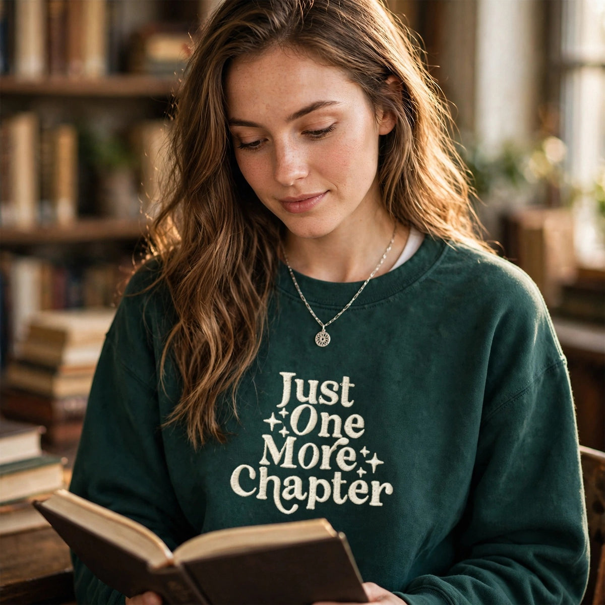 Embroidered Just One More Chapter Classic Crewneck Sweatshirt