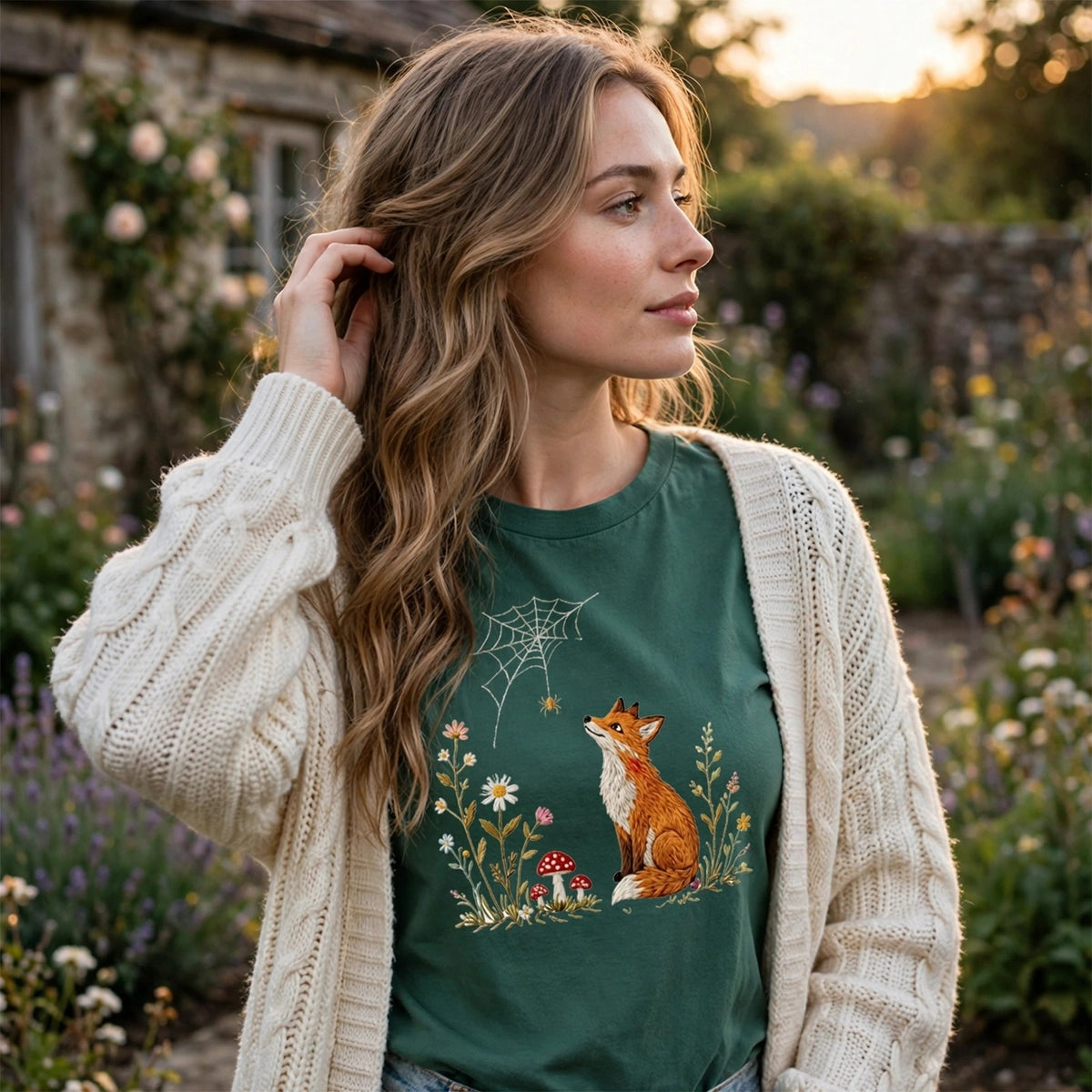 Embroidered Fox Cottagecore Classic Adult Unisex Crew Neck T-Shirt