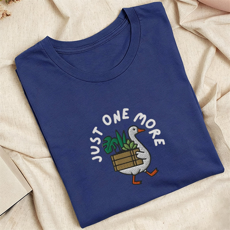 Embroidered Goose with Houseplant Classic Adult Unisex Crew Neck T-Shirt