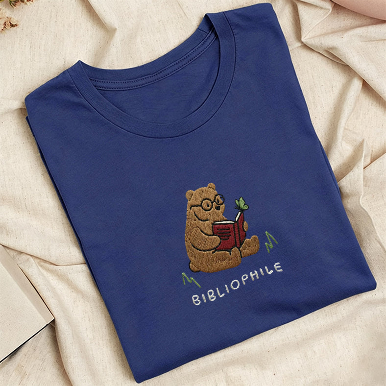 Embroidered Reading Bear Classic Adult Unisex Crew Neck T-Shirt