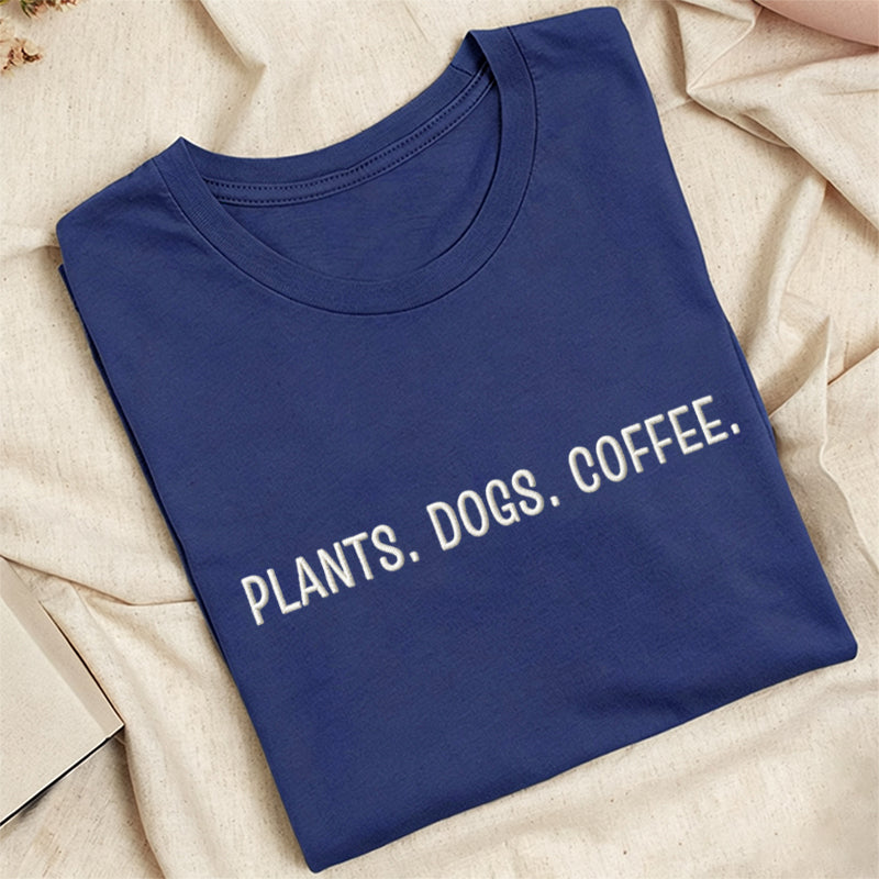 Embroidered Plant Dog Coffee Classic Adult Unisex Crew Neck T-Shirt