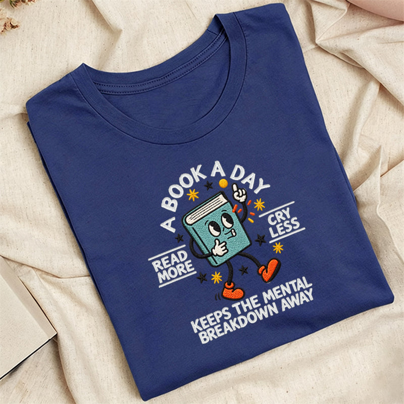 Embroidered A Book A Day Classic Adult Unisex Crew Neck T-Shirt