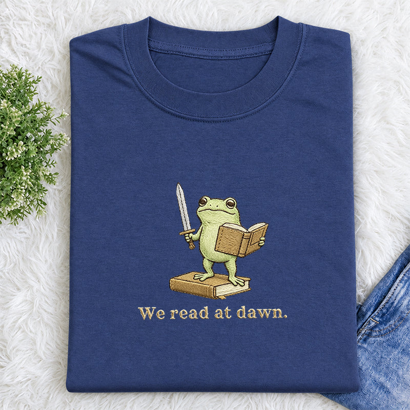 Embroidered We Read At Dawn Frog Classic Crew Neck T-Shirt