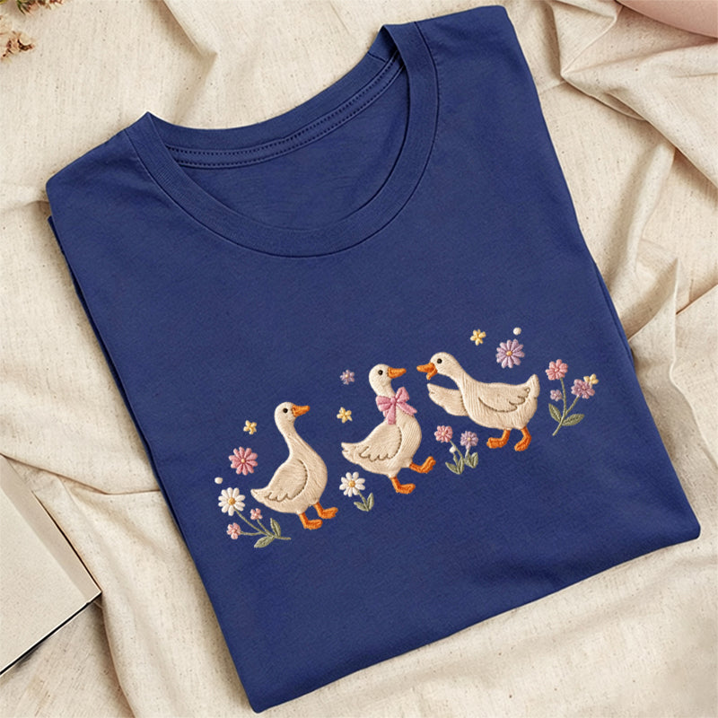 Embroidered Floral Goose Classic Adult Unisex Crew Neck T-Shirt
