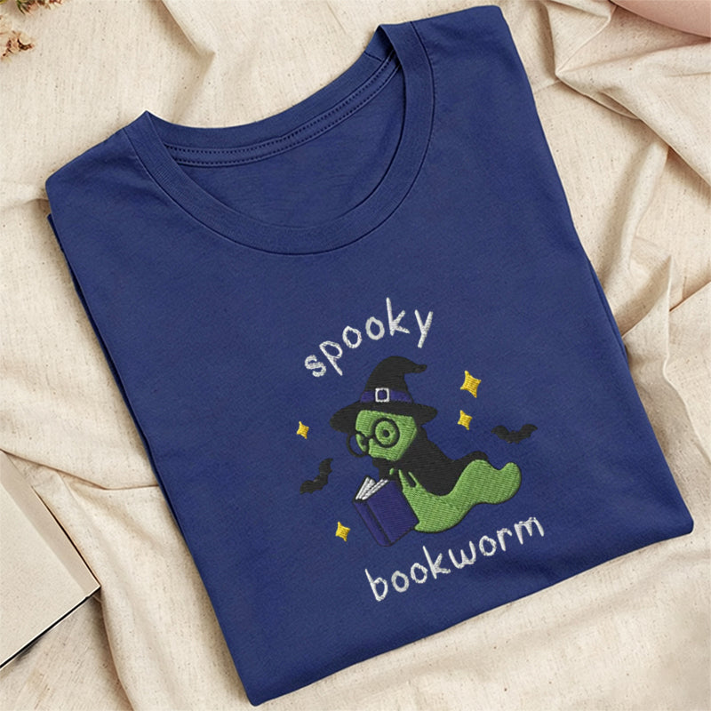 Embroidered Spooky Bookworm Classic Adult Unisex Crew Neck T-Shirt