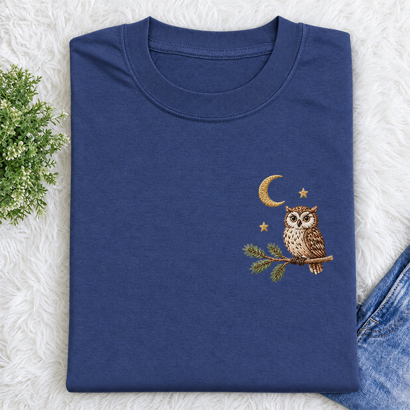 Embroidered Night Owl Classic Crew Neck T-Shirt