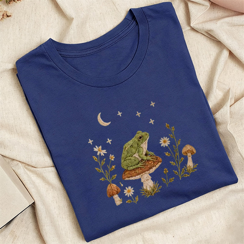 Embroidered Frog Mushroom Classic Adult Unisex Crew Neck T-Shirt