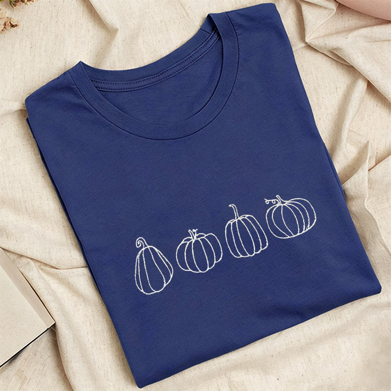 Embroidered Pumpkins Classic Adult Unisex Crew Neck T-Shirt