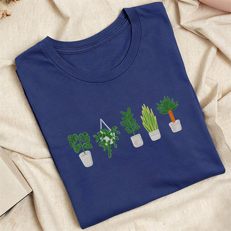 Embroidered Houseplant Classic Adult Unisex Crew Neck T-Shirt