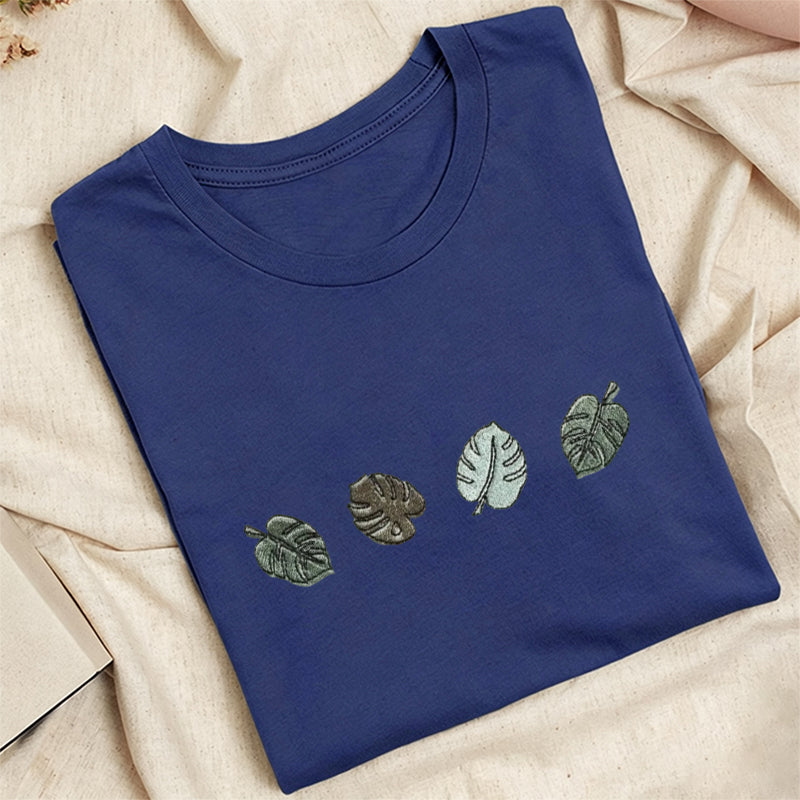 Embroidered Monstera Plant Classic Adult Unisex Crew Neck T-Shirt