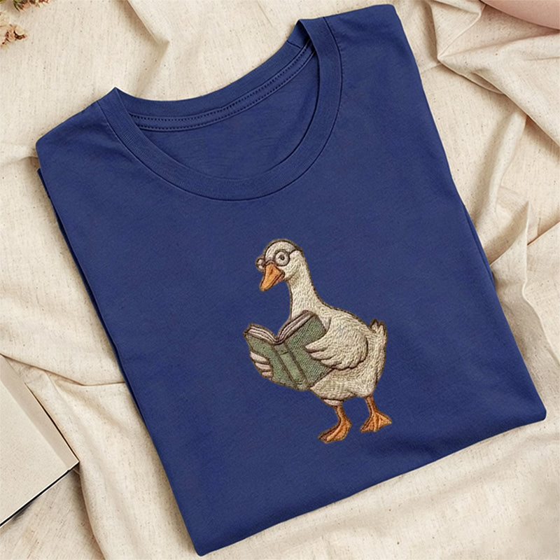 Embroidered Reading Goose Classic Adult Unisex Crew Neck T-Shirt