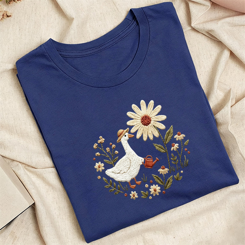 Embroidered Goose Garden Classic Adult Unisex Crew Neck T-Shirt