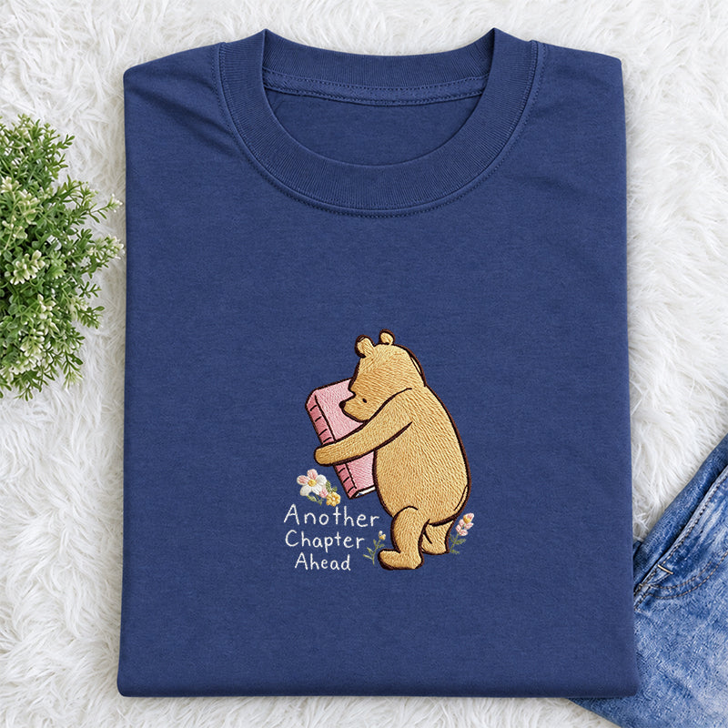 Embroidered Reading Bear Another Chapter Classic Crew Neck T-Shirt