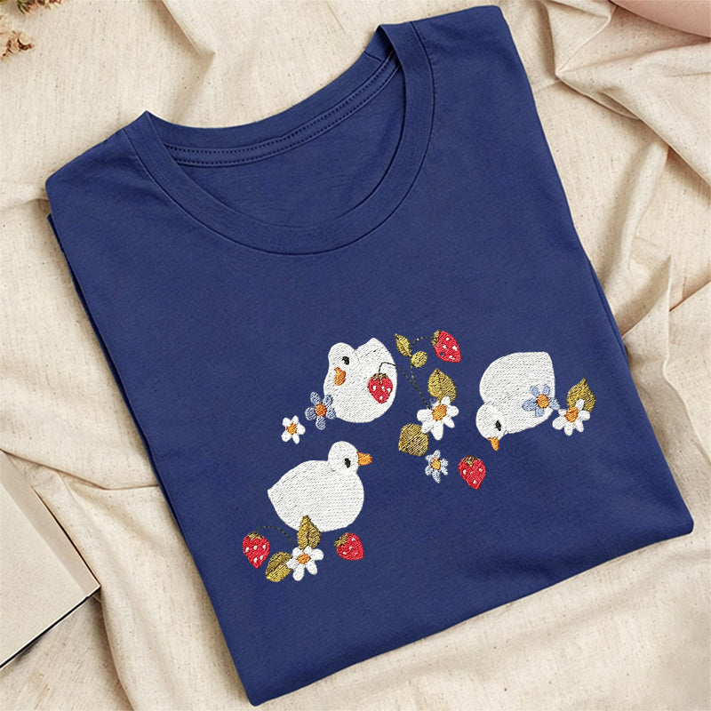 Embroidered Strawberry Duck Classic Adult Unisex Crew Neck T-Shirt