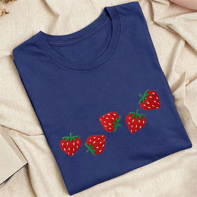 Embroidered Strawberry Classic Adult Unisex Crew Neck T-Shirt