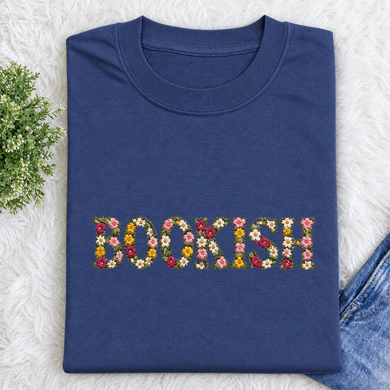 Embroidered Floral Bookish Classic Adult Unisex Crew Neck T-Shirt