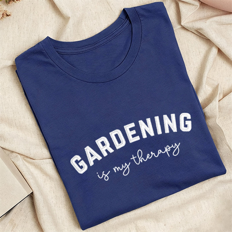 Embroidered Gardening Is My Therapy Classic Adult Unisex Crew Neck T-Shirt