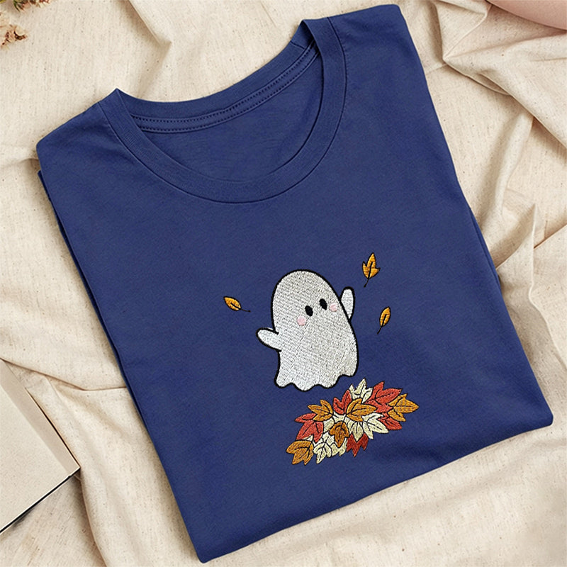 Embroidered Fall Ghost Classic Adult Unisex Crew Neck T-Shirt