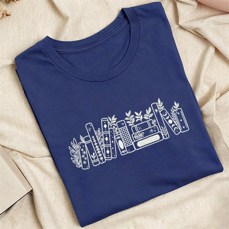 Embroidered Flower Book Classic Adult Unisex Crew Neck T-Shirt