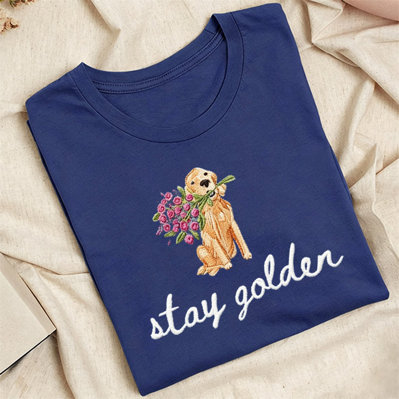 Embroidered Stay Golden Classic Adult Unisex Crew Neck T-Shirt