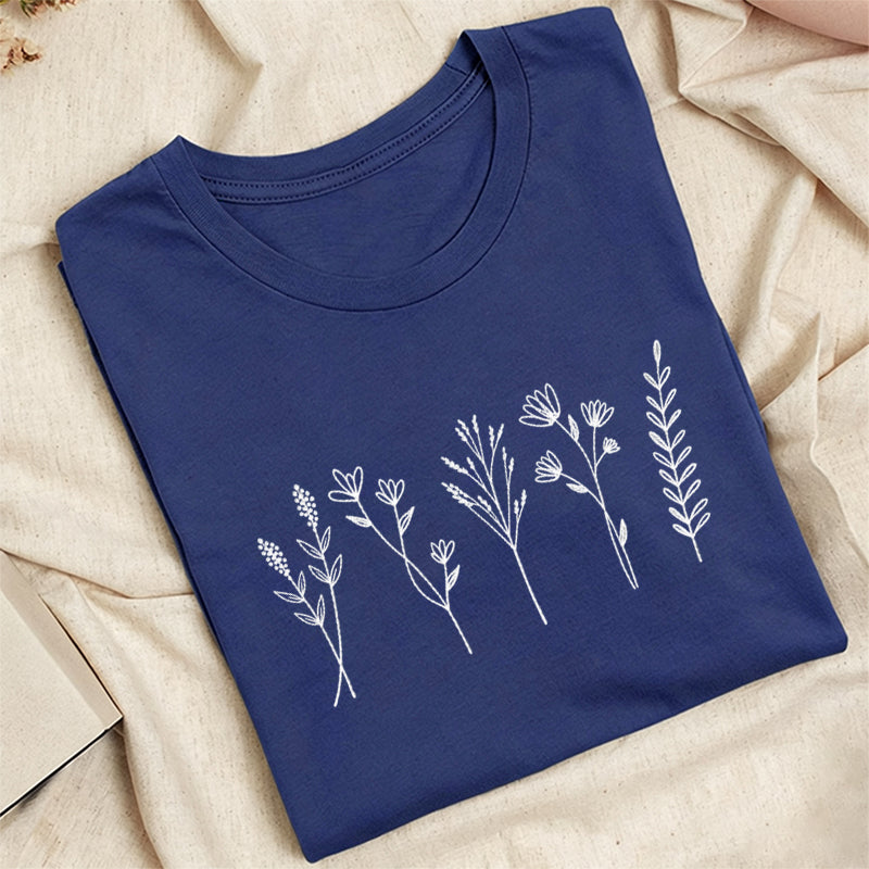 Embroidered Cute Wildflower Classic Adult Unisex Crew Neck T-Shirt