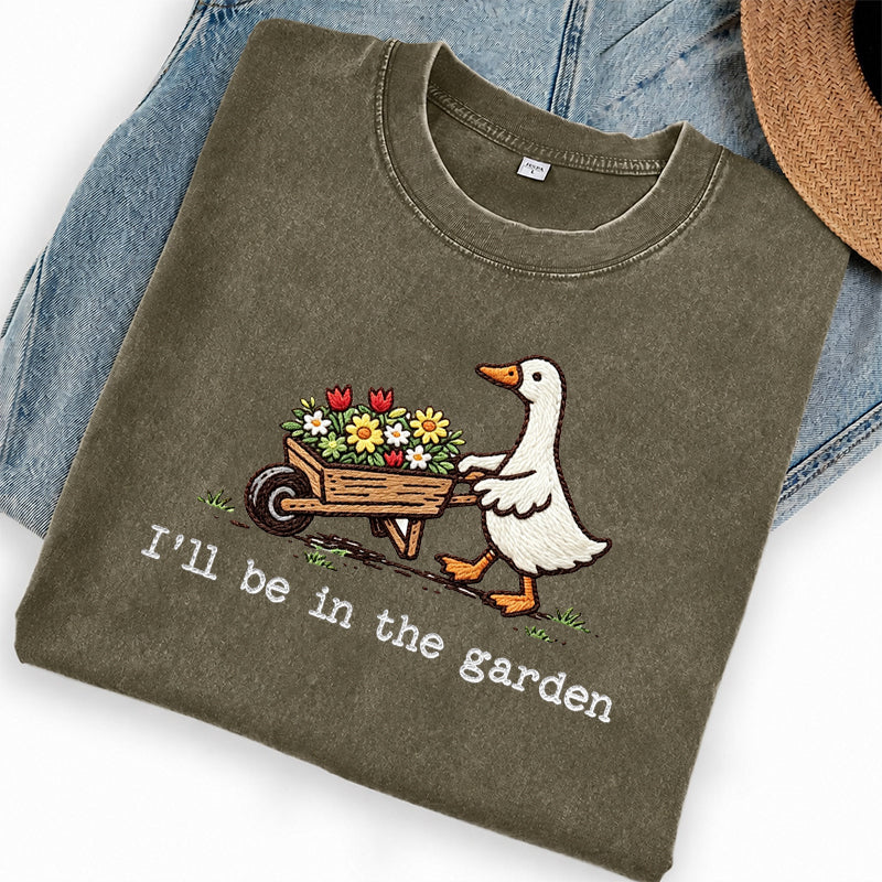 Embroidered Silly Goose Garden Washed Crew Neck T-Shirt