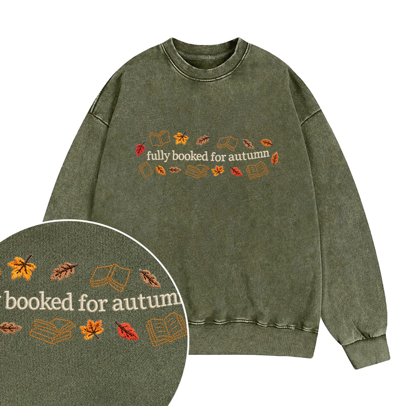 Embroidered Fully Booked For Autumn Washed Crewneck Sweatshirt