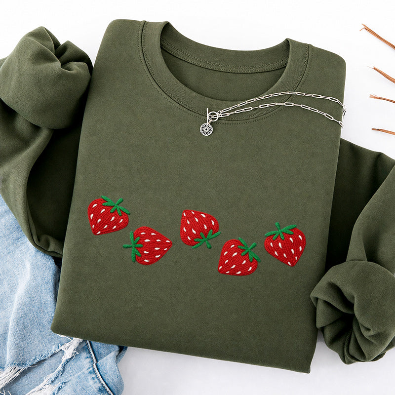 Embroidered Strawberry Classic Crewneck Sweatshirt