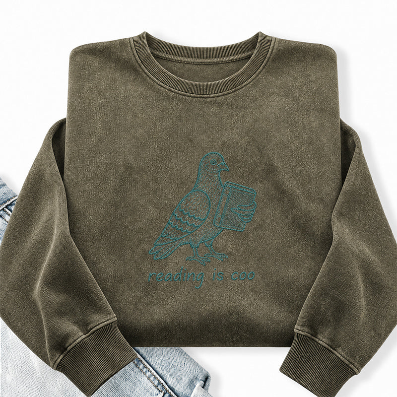 Embroidered Reading Is Coo Washed Crewneck Sweatshirt