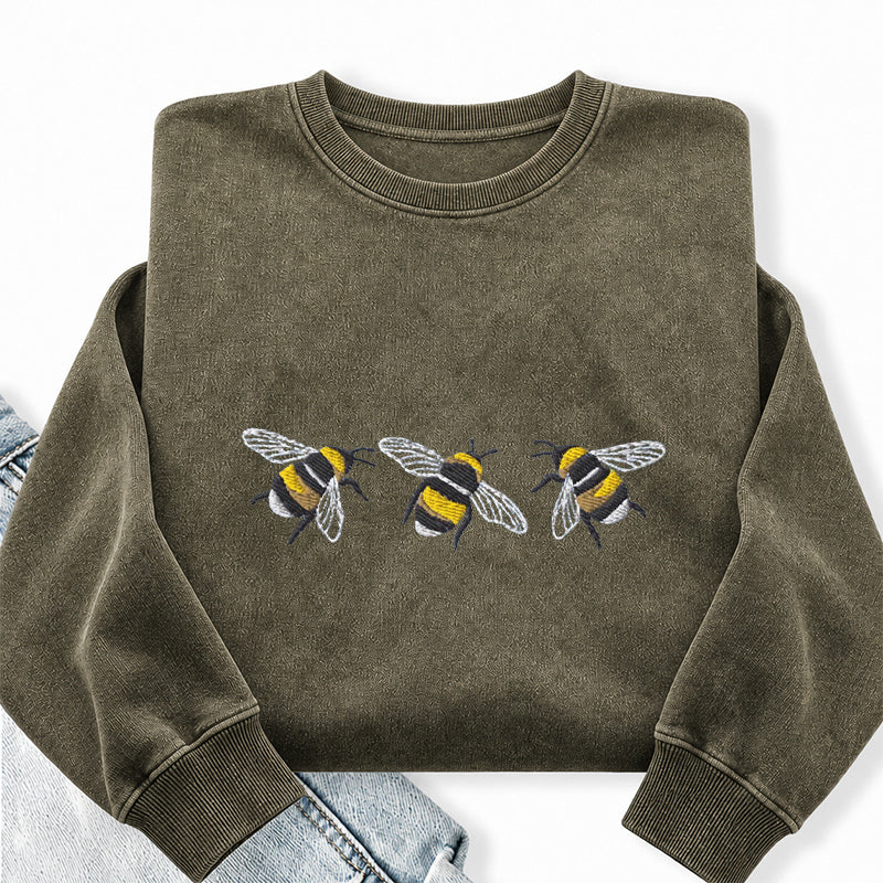 Embroidered Bumble Bee Washed Crewneck Sweatshirt