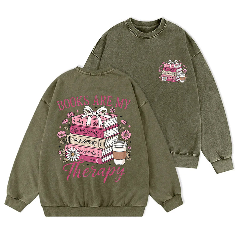 Books Are My Therapy Washed Crewneck Sweatshirt