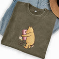 Embroidered Reading Bear Another Chapter Washed Crew Neck T-Shirt