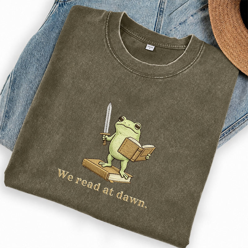 Embroidered We Read At Dawn Washed Crew Neck T-Shirt