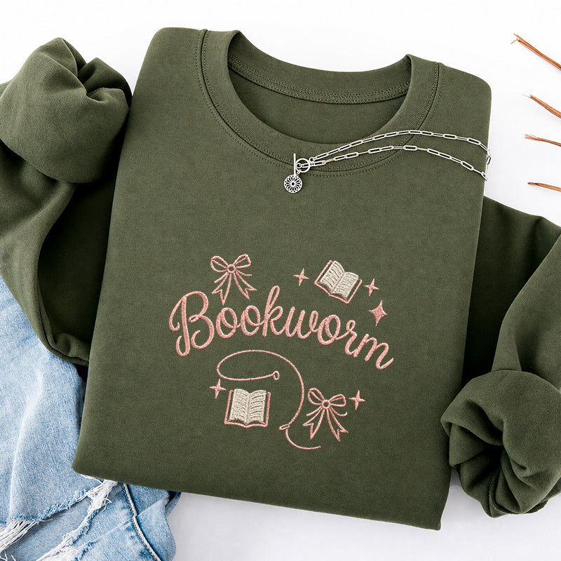 Embroidered Funny Bookworm Classic Crewneck Sweatshirt