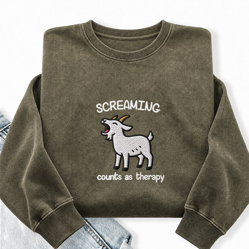 Embroidered Screaming Goat Washed Crewneck Sweatshirt