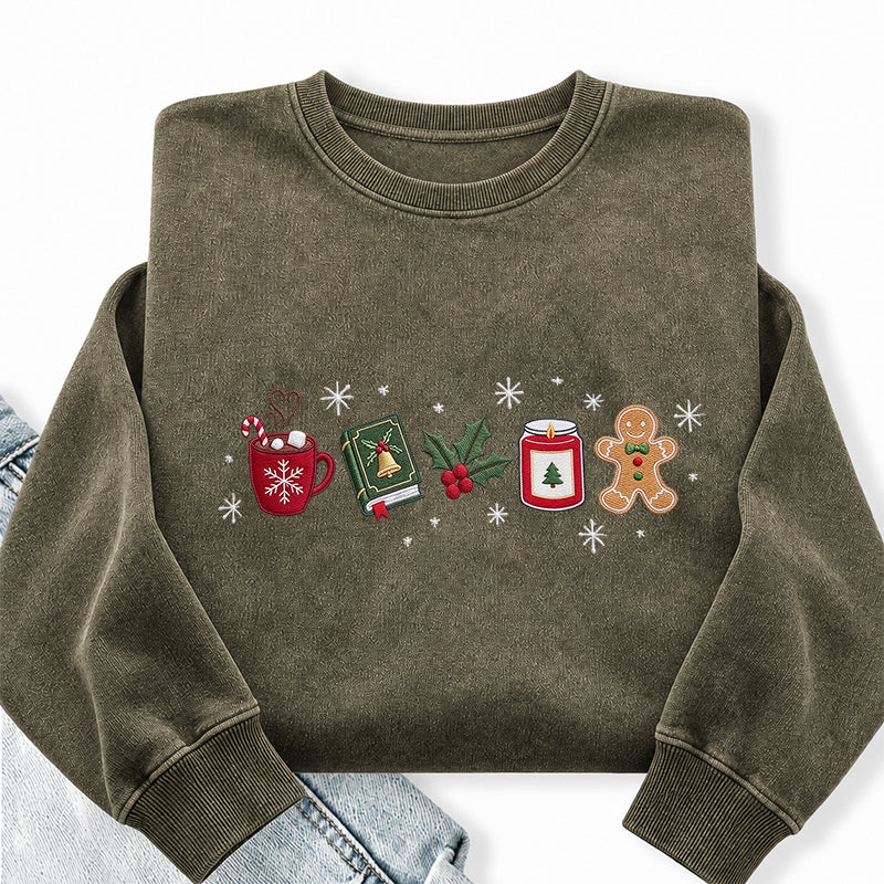 Embroidered Cozy Christmas Washed Crewneck Sweatshirt