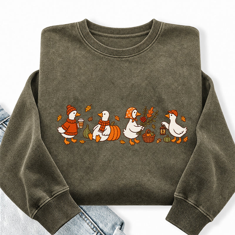 Embroidered Cozy Fall Silly Goose Washed Crewneck Sweatshirt