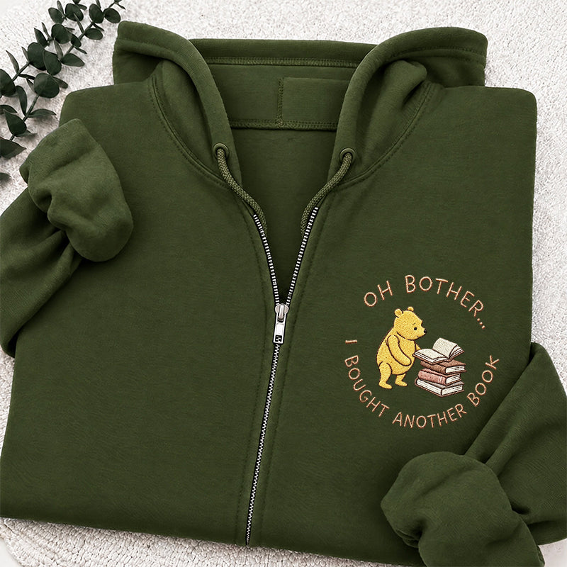 Embroidered Funny Bear Reading Books Classic Adult Unisex Full Zip Hoodie