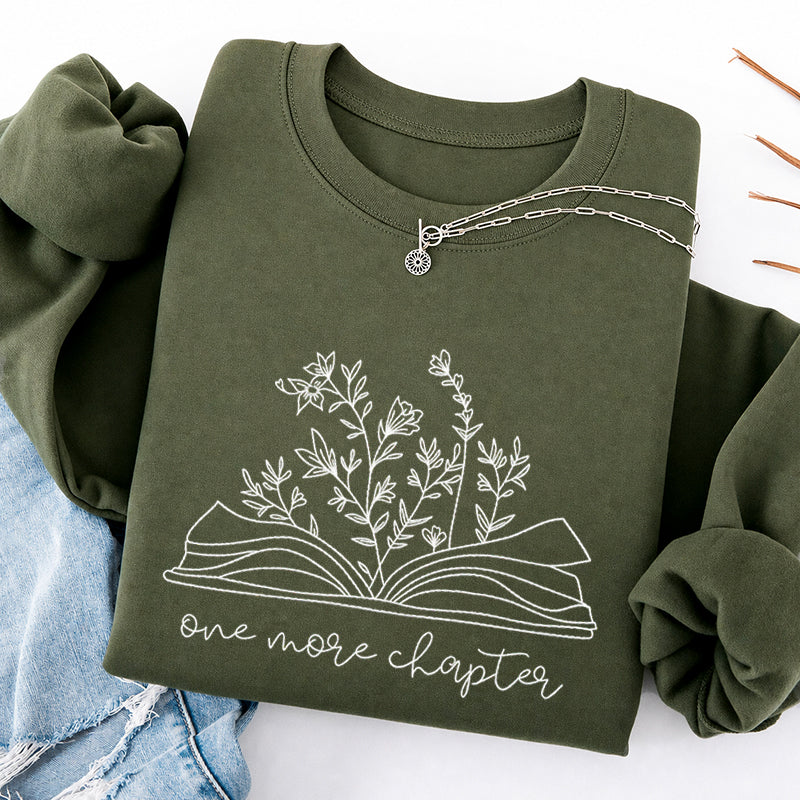 Embroidered One More Chapter Floral Book Classic Crewneck Sweatshirt