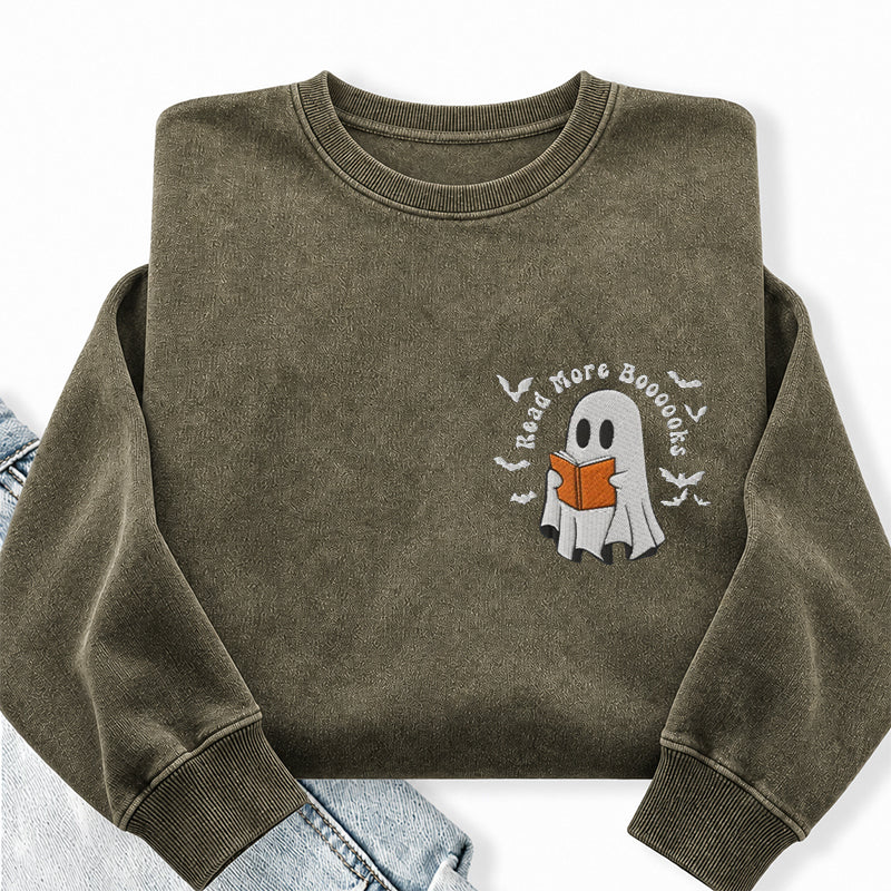 Embroidered Read More Boooooks Washed Crewneck Sweatshirt