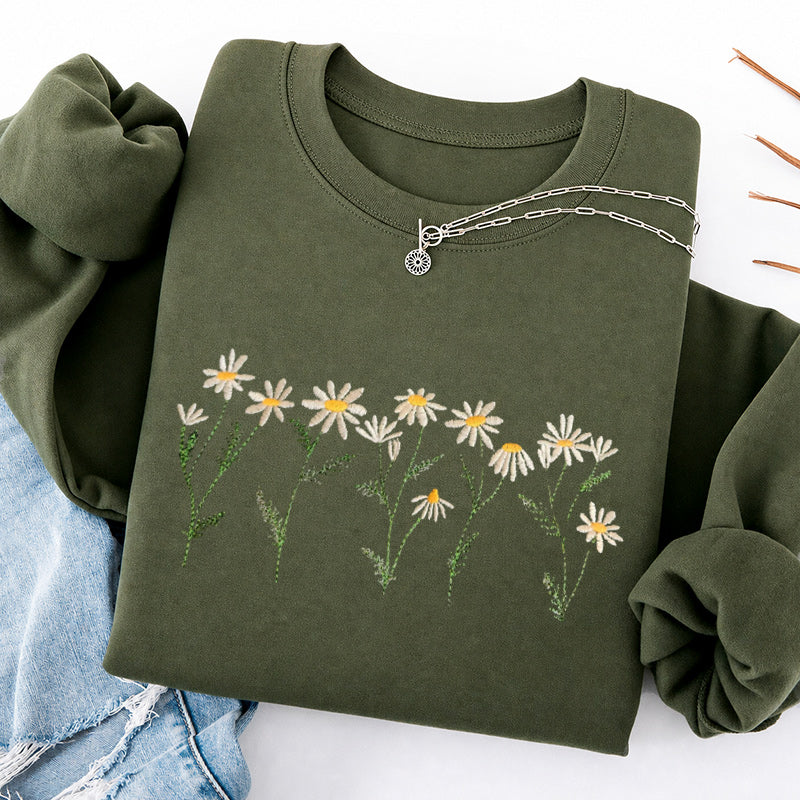 Embroidered Daisy Classic Crewneck Sweatshirt