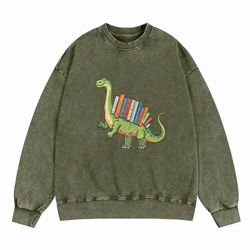 Bookworm Dinosaur Washed Crewneck Sweatshirt