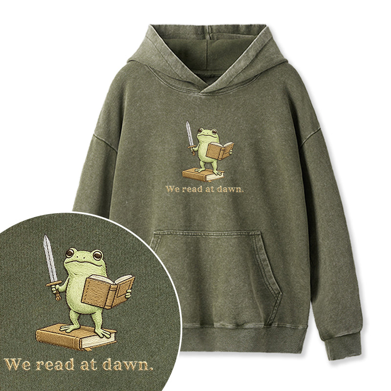 Embroidered We Read At Dawn Frog Washed Hoodie