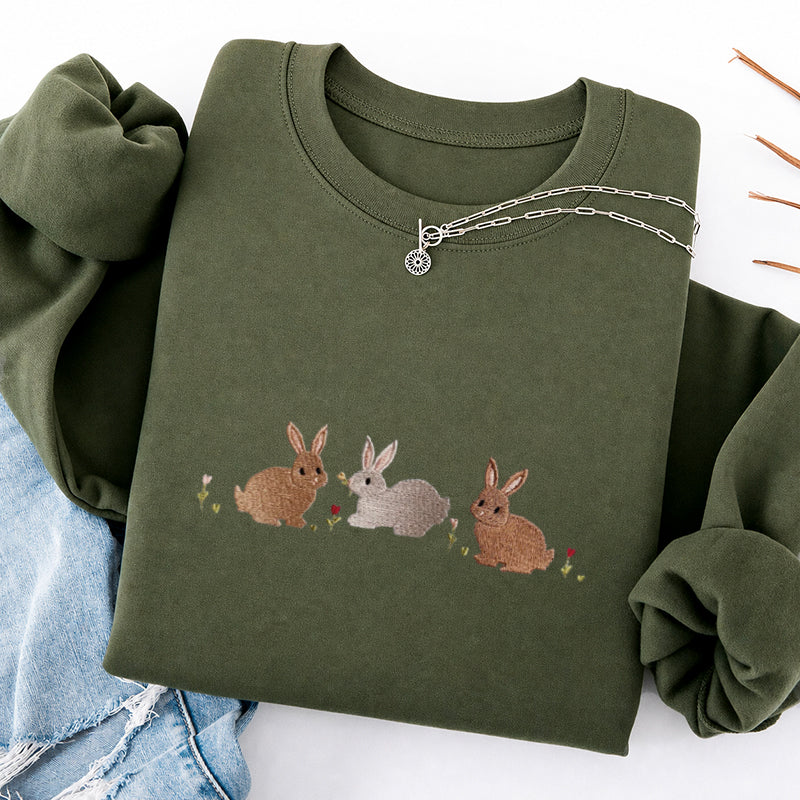 Embroidered Three Bunnies Classic Crewneck Sweatshirt