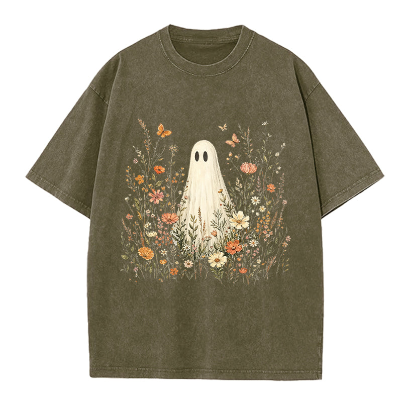 Floral Ghost Boho Washed Crew Neck T-Shirt
