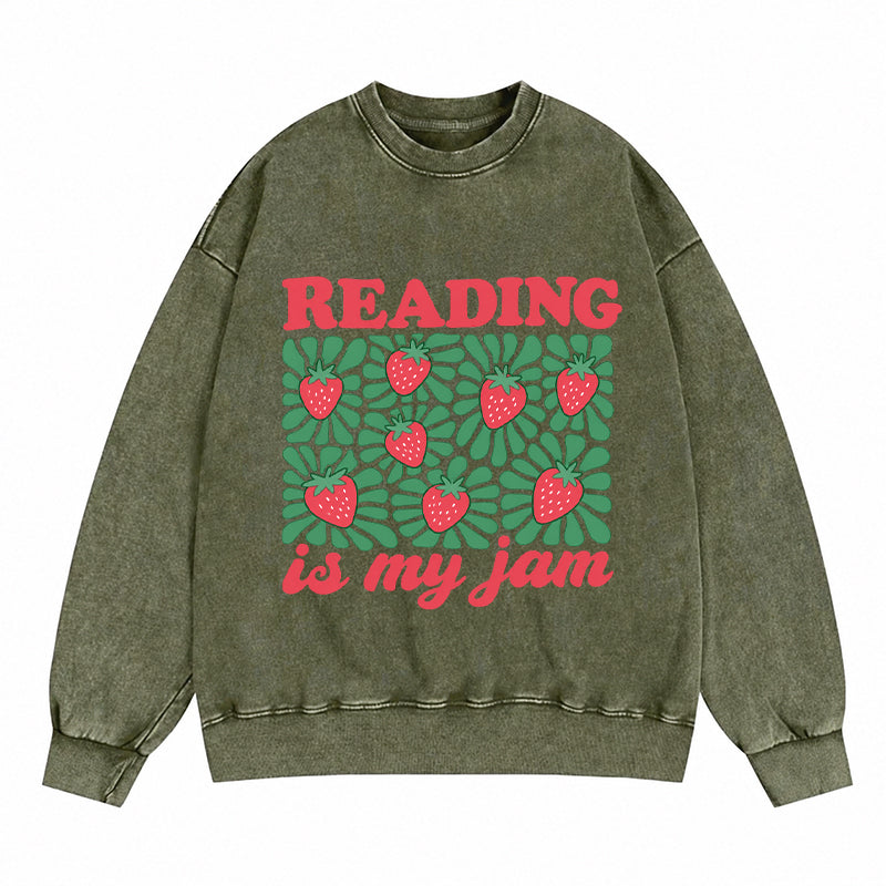 Reading Is My Jam Strawberry Washed Crewneck Sweatshirt